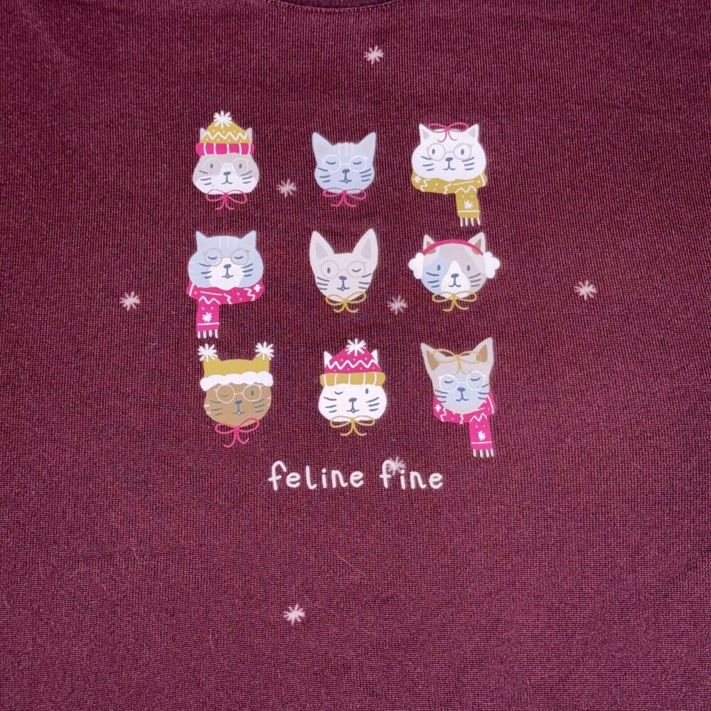 Lauren Conrad Sleepwear Top Women's XS Long Burgundy Feline Fine Print Pullover